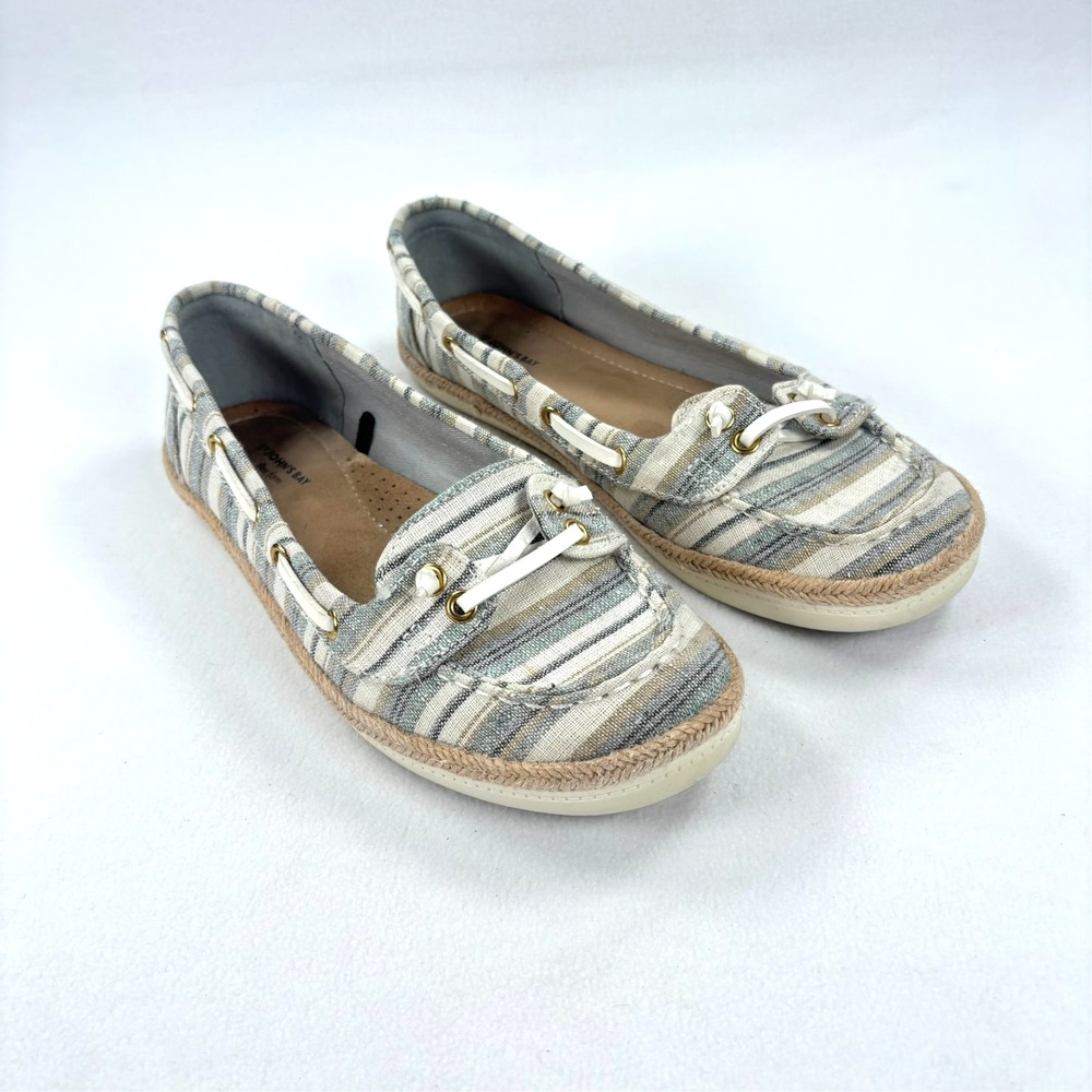 St. John's Bay loafers Fisherman Women 8.5 Blue Striped Canvas Nautical Preppy - Picture 2 of 9